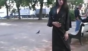 Hot Russian brunette gets naked connected with public