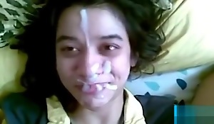 Young Indian teen lets big fellow-man run in his sperm on her face