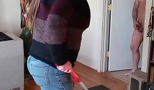 Flashing cock alongside bbw milf cleaning lady, cfnm unsustained