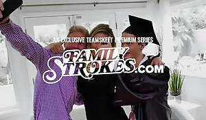 Family Strokes -Science Guy Makes His Fit Stepsis And Stepmom Projection Over Be passed on Kitchen Counter And Dear one