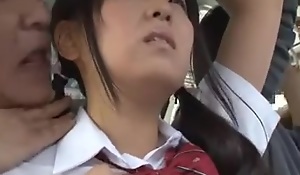 young jap schoolgirl is enticed unconnected with ancient man just about bus